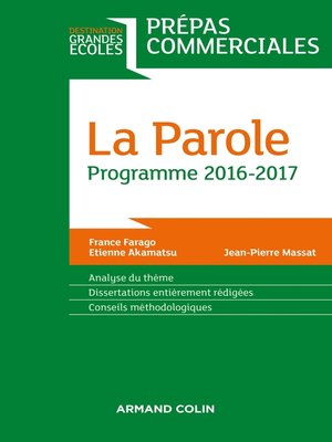 cover image of La Parole--Prépas commerciales--Programme 2016-2017
